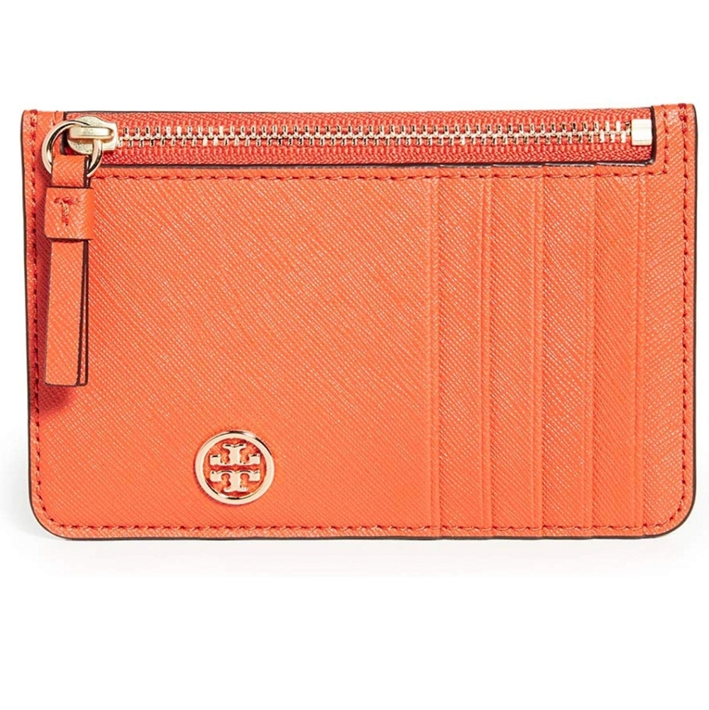 NWOT Tory Burch Robinson zip card case RARE orange